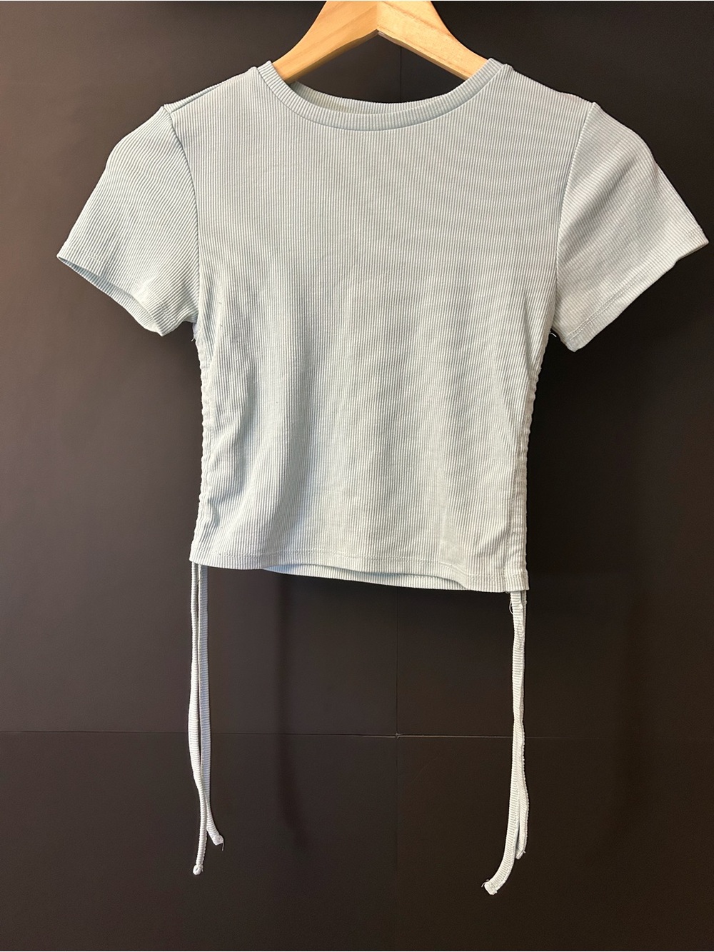 Ribbed Tie-Detail Women's Tee in Light Blue